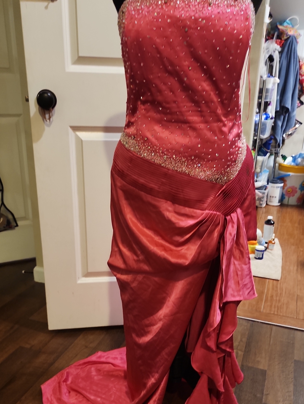 Aspeed Fuchsia Strapless Beaded Prom Gown